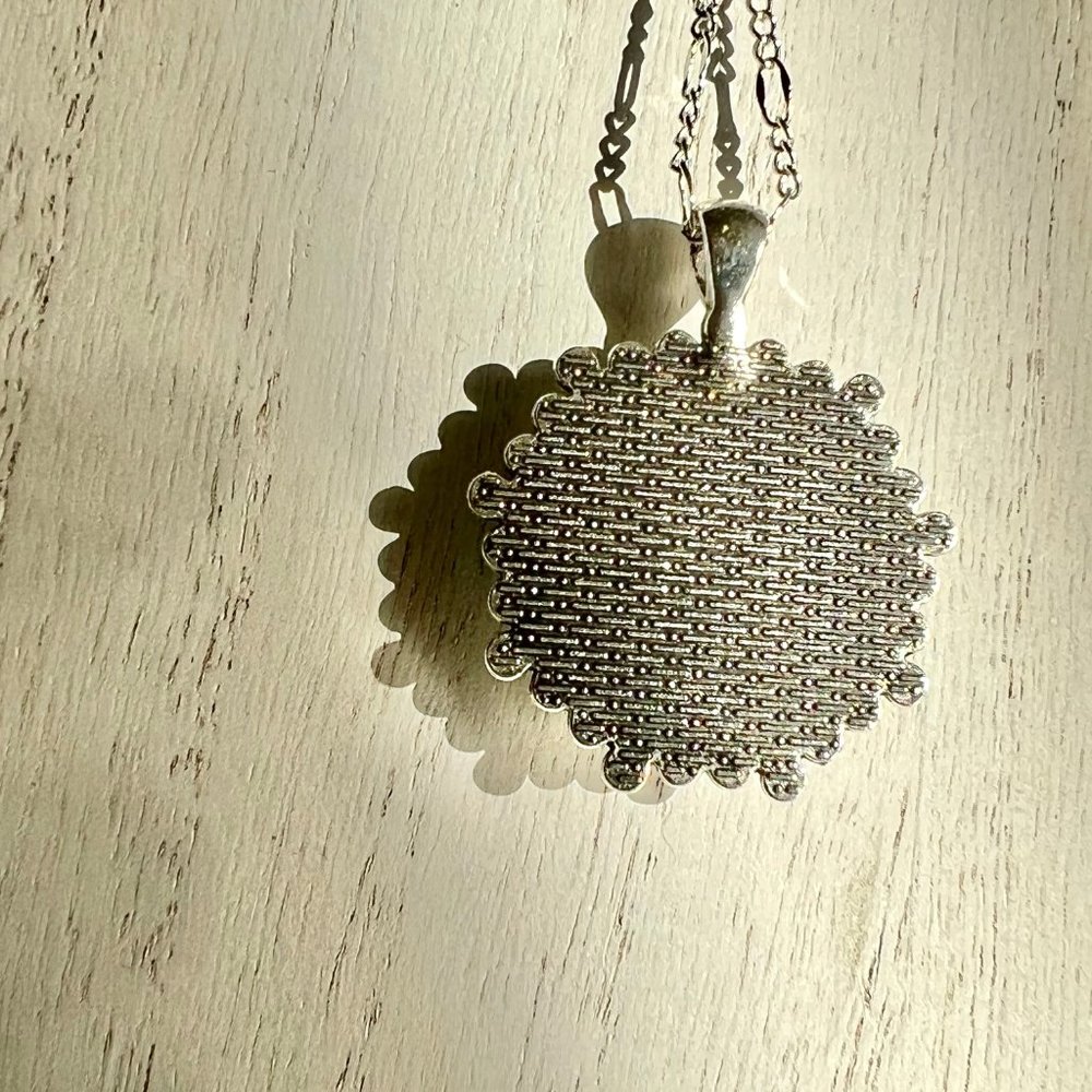 Watercolor Flower Pendant Necklace, Floral Metal Necklace, Boho Jewelry - Picture 10 of 11
